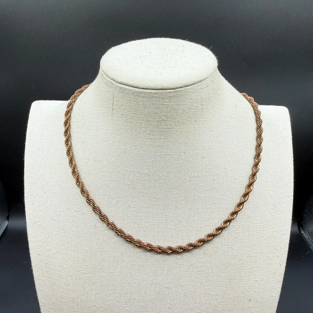Copper Tone Rope Chain Necklace Twisted Statement Layering Minimalist Jewelry